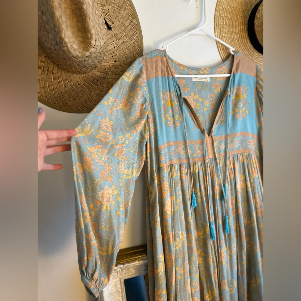 Spell Juniper Boho Midi Dress Eggshell Blue size medium - Picture 6 of 9